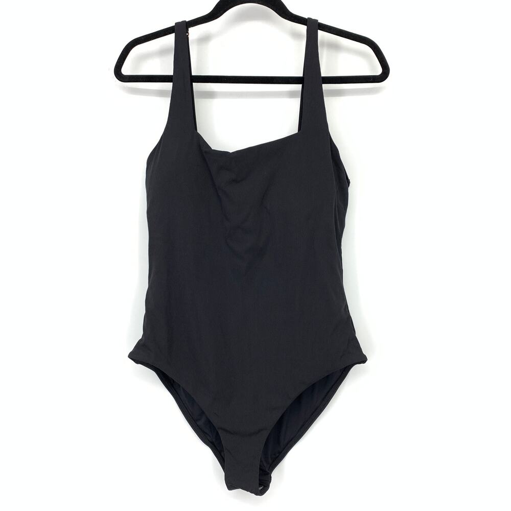 JETS Australia One Piece Swimsuit Black Square Neck Micro Ribbed Knit US Sz 12